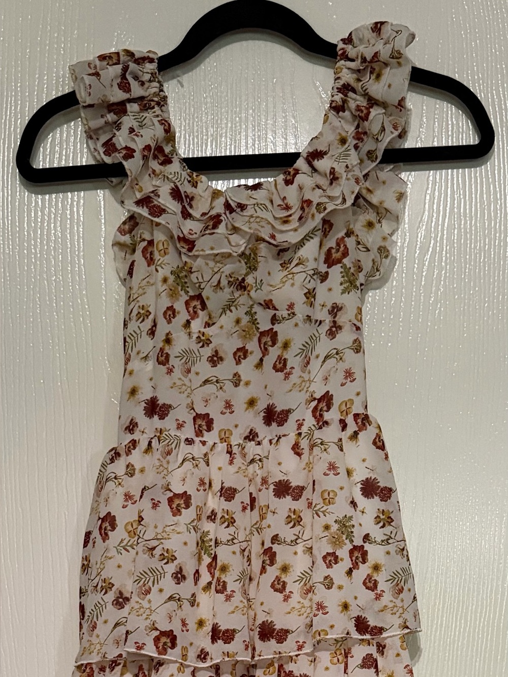 Forever 21 Beige Floral Tiered Maxi Dress with Rust and Olive Accents